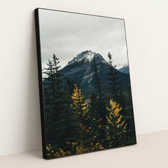 Autumn Serenity at Snow-Capped Mountain by Ali Kazal - Black Frame Stretchiez