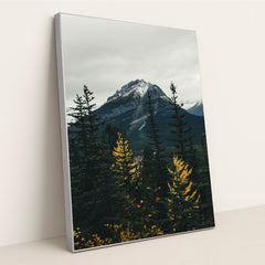 Autumn Serenity at Snow-Capped Mountain by Ali Kazal - Silver Frame Stretchiez
