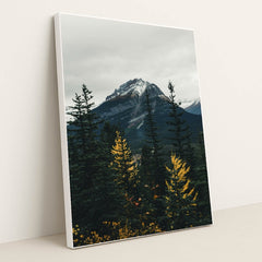 Autumn Serenity at Snow-Capped Mountain by Ali Kazal - White Frame Stretchiez