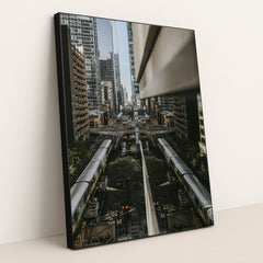 Chicago Elevated Railway Reflection by Steve Cancel - Black Frame Stretchiez