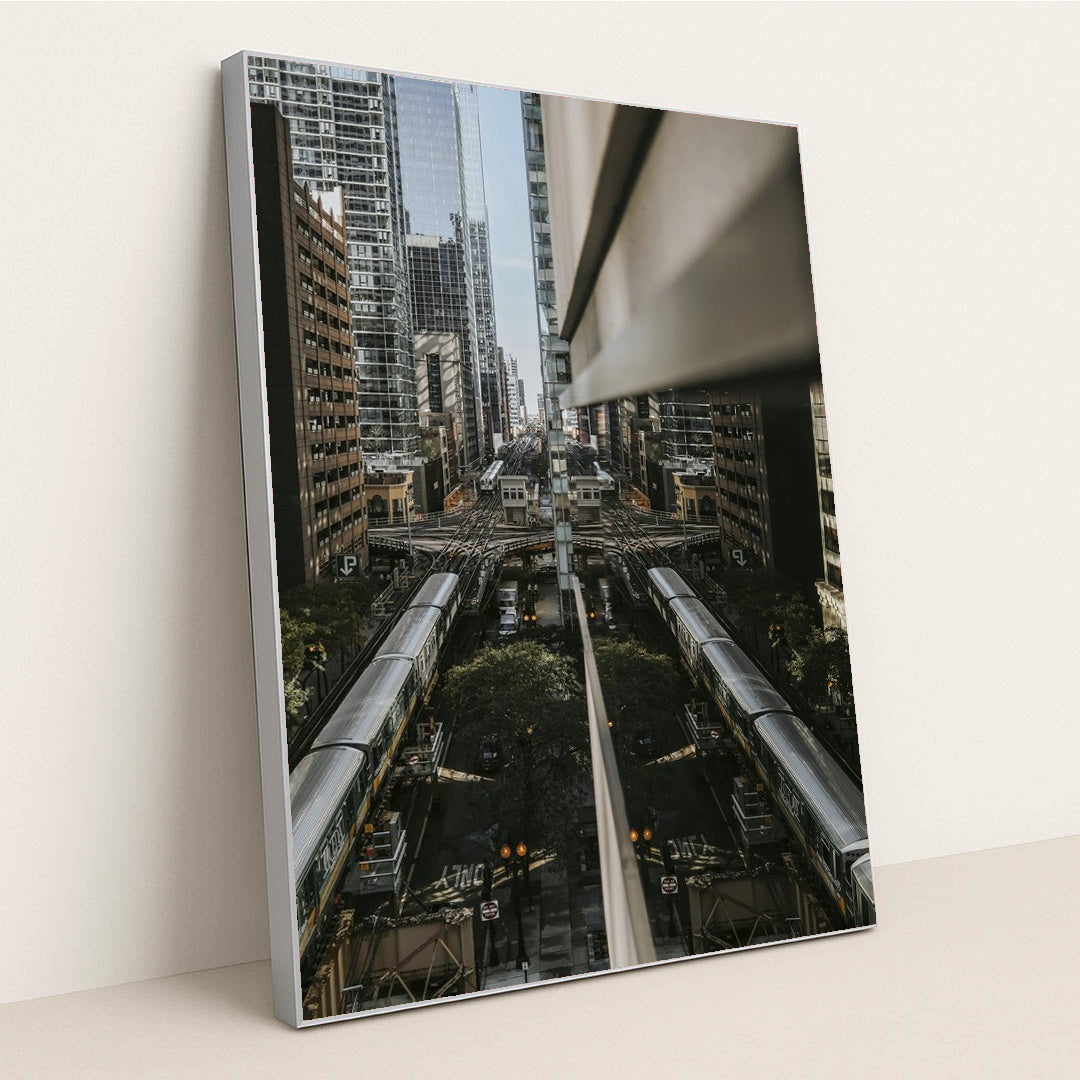 Chicago Elevated Railway Reflection by Steve Cancel - Silver Frame Stretchiez