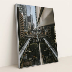 Chicago Elevated Railway Reflection by Steve Cancel - Silver Frame Stretchiez