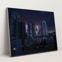 City Skyline Under Lightning by Donovan Kelly - Silver Frame Stretchiez