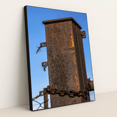 Rusty Post with Chains and Barbed Wire by Victor Moragriega - Black Frame Stretchiez