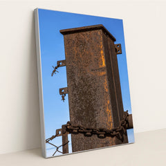 Rusty Post with Chains and Barbed Wire by Victor Moragriega - Silver Frame Stretchiez