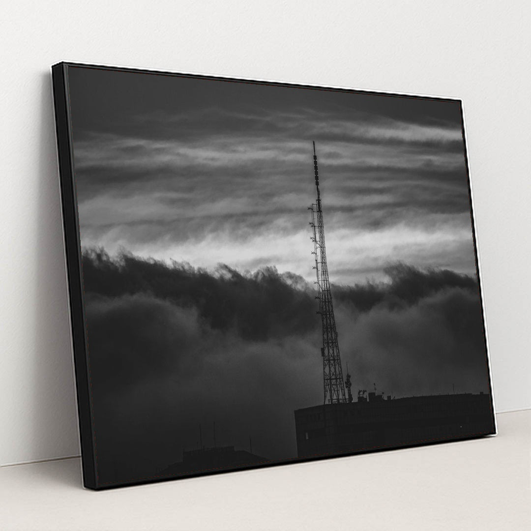 Dramatic Antenna Tower in Black and White by Anderson Santos - Black Frame Stretchiez