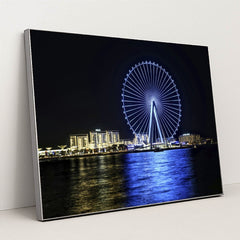 Dubai's Ferris Wheel at Night by Hugo Sykes - Silver Frame Stretchiez