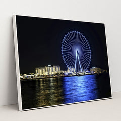 Dubai's Ferris Wheel at Night by Hugo Sykes - White Frame Stretchiez