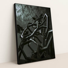Urban Futuristic Metal Sculpture by Moon Bouy - Black Frame Stretchiez