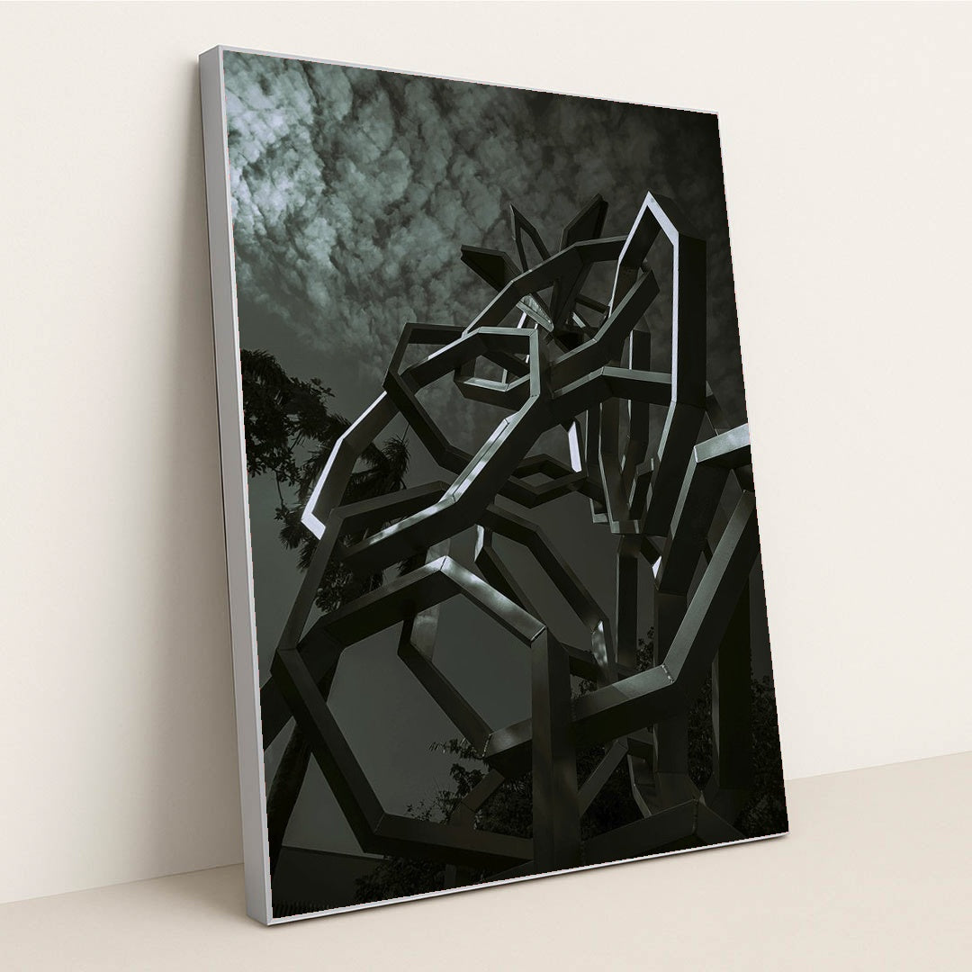 Urban Futuristic Metal Sculpture by Moon Bouy - Silver Frame Stretchiez