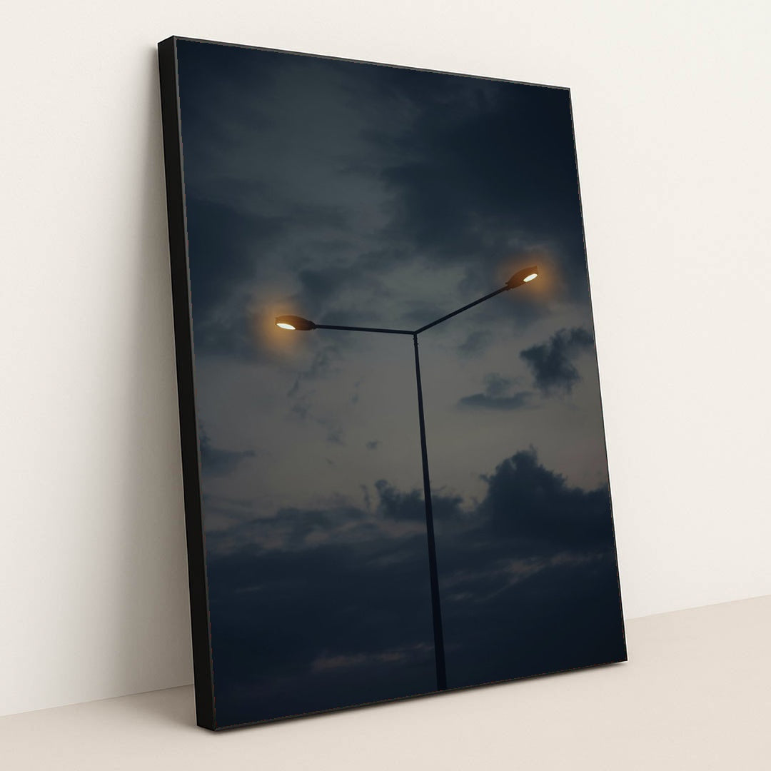 Dramatic Streetlamp and Cloudscape by Atahan Demir - Black Frame Stretchiez