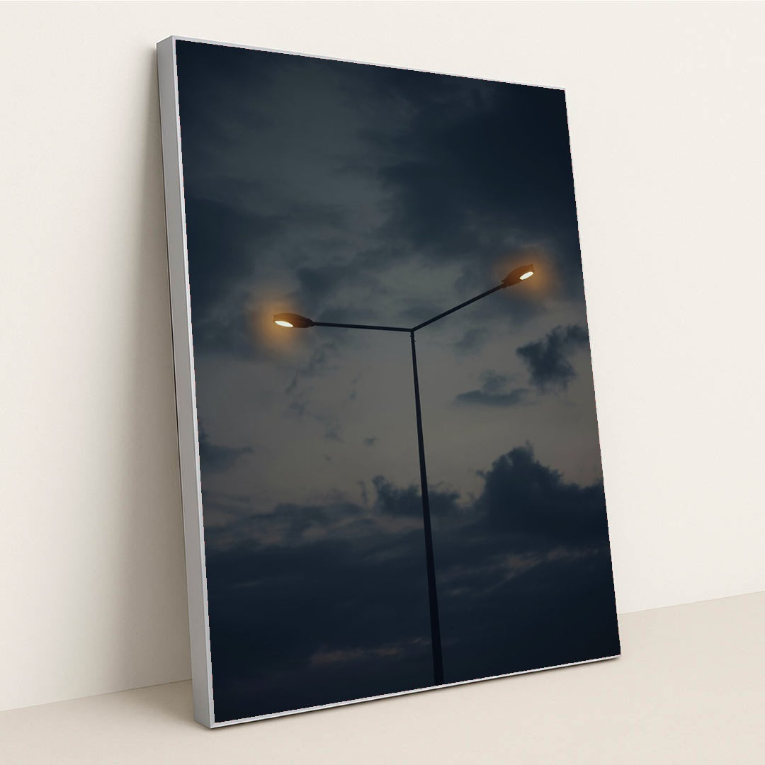 Dramatic Streetlamp and Cloudscape by Atahan Demir - Silver Frame Stretchiez