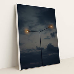 Dramatic Streetlamp and Cloudscape by Atahan Demir - White Frame Stretchiez