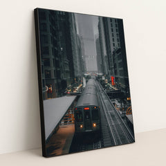 Foggy Urban Train Journey by Praneeth Koduru - Black Frame Stretchiez