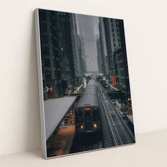 Foggy Urban Train Journey by Praneeth Koduru - Silver Frame Stretchiez