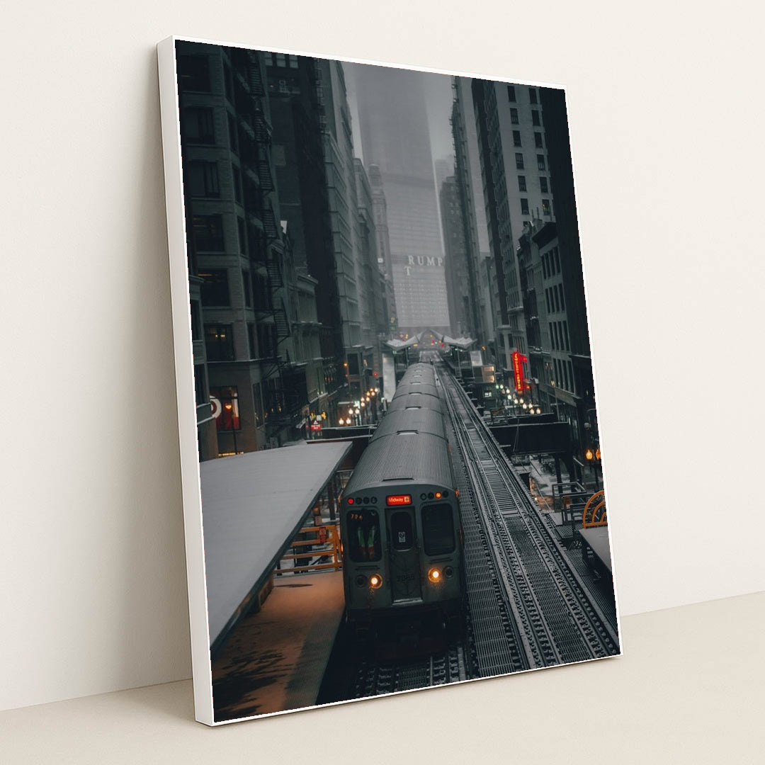 Foggy Urban Train Journey by Praneeth Koduru - White Frame Stretchiez