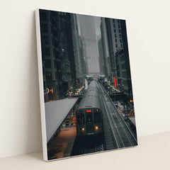Foggy Urban Train Journey by Praneeth Koduru - White Frame Stretchiez