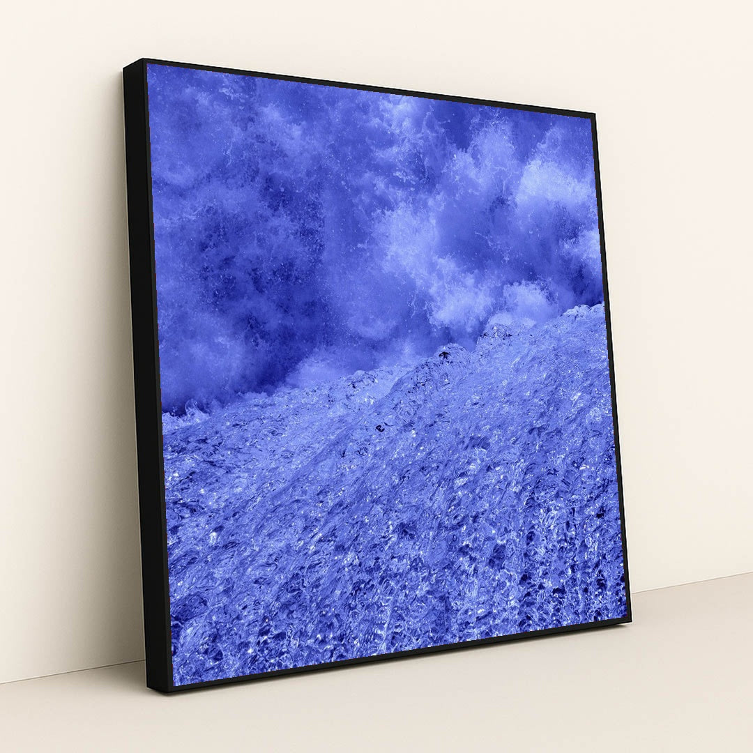 Frozen Waterfall in Vibrant Blue Ice by Damir Mijailovic - Black Frame Stretchiez