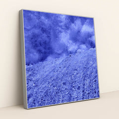Frozen Waterfall in Vibrant Blue Ice by Damir Mijailovic - Silver Frame Stretchiez