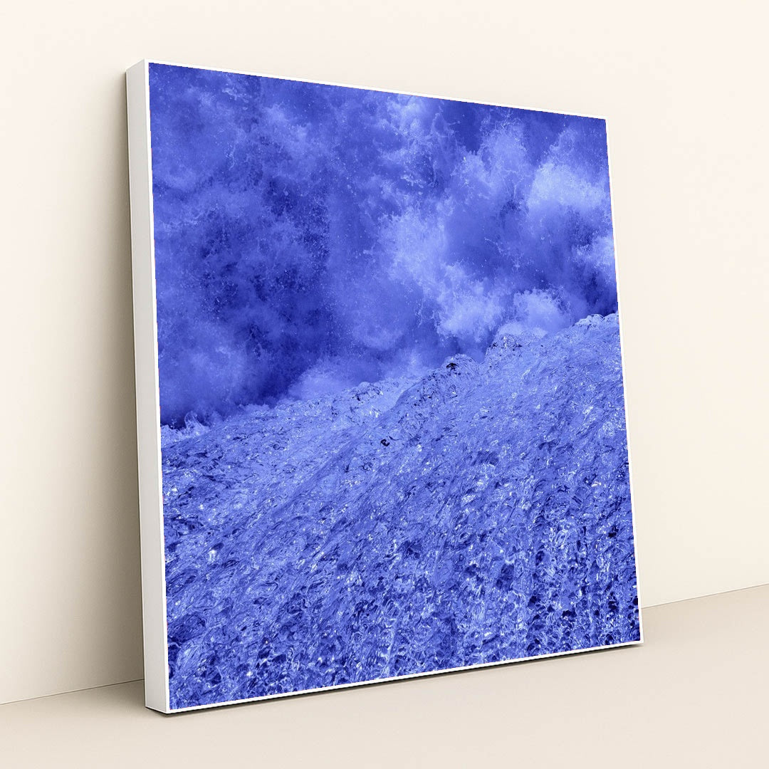 Frozen Waterfall in Vibrant Blue Ice by Damir Mijailovic - White Frame Stretchiez