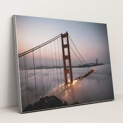 Golden Gate Bridge in Morning Fog by Stephen Leonardi - Silver Frame Stretchiez