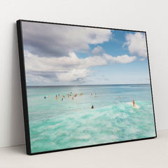 Hawaiian Surfers Embrace Adventure by Jess Loiterton - Black Frame Stretchiez