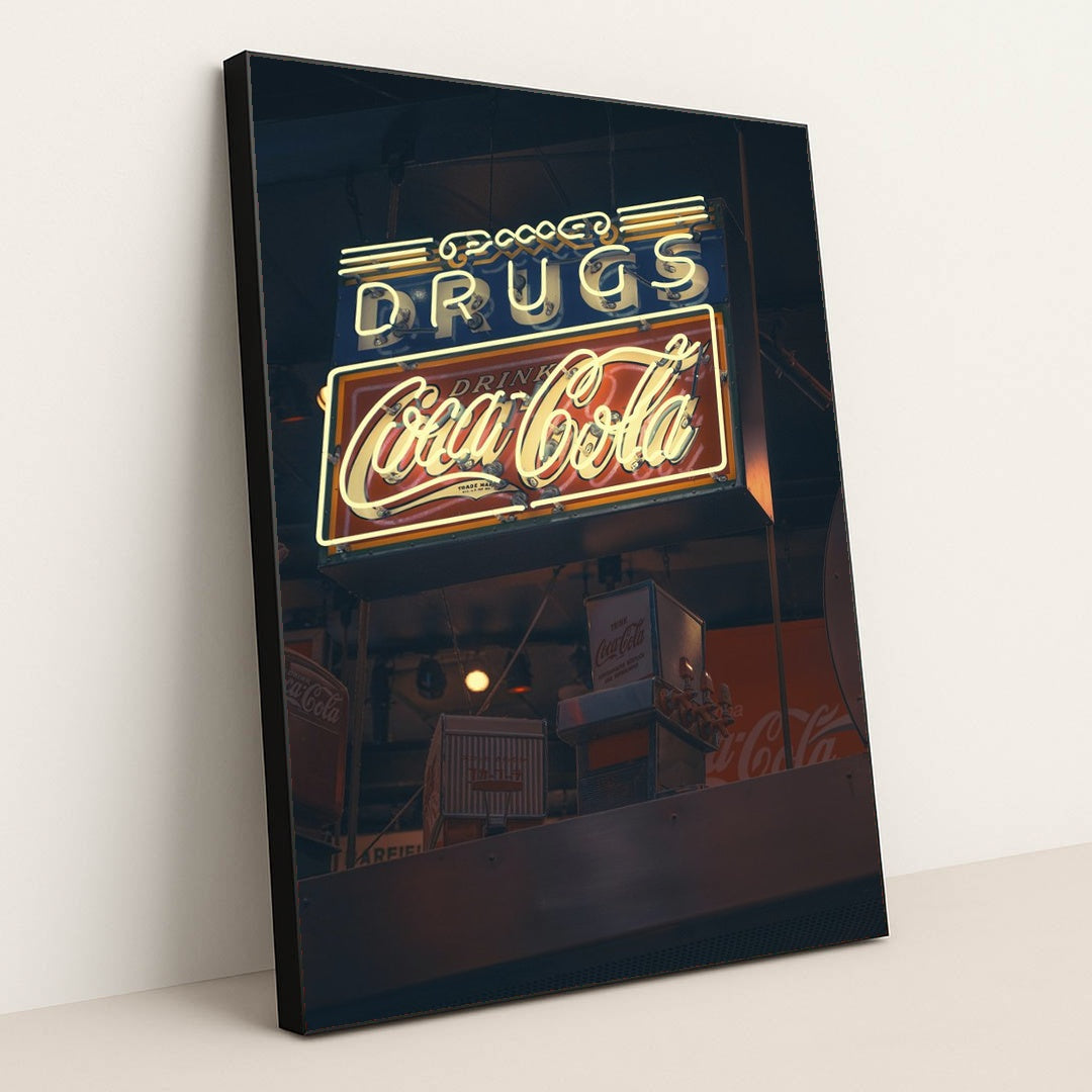Vintage Coca-Cola Neon Sign by Yuqi Chen - Black Frame Stretchiez
