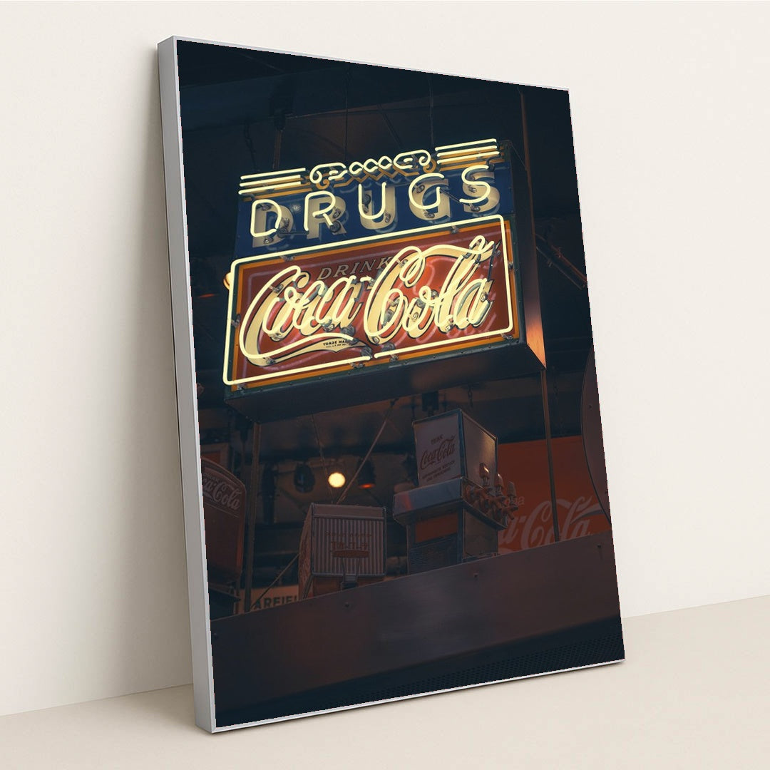 Vintage Coca-Cola Neon Sign by Yuqi Chen - Silver Frame Stretchiez
