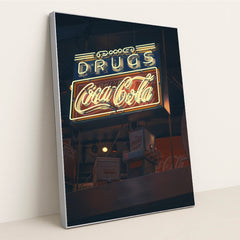 Vintage Coca-Cola Neon Sign by Yuqi Chen - Silver Frame Stretchiez