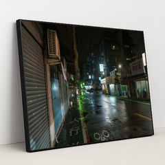 Neon Nights in the Urban Landscape by Jimmy Liao - Black Frame Stretchiez