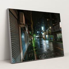Neon Nights in the Urban Landscape by Jimmy Liao - Silver Frame Stretchiez