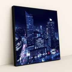Dazzling Night Skyline of Warsaw by Adam Borkowski - Black Frame Stretchiez