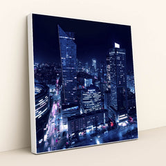 Dazzling Night Skyline of Warsaw by Adam Borkowski - White Frame Stretchiez