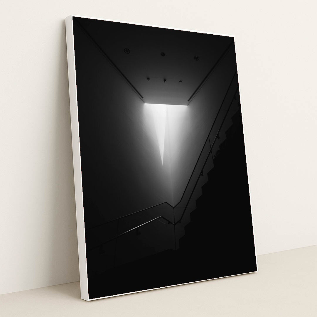 Minimalist Black and White Staircase by IAN - White Frame Stretchiez