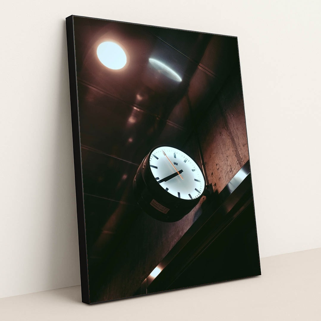 Mystical Wall Clock Under Warm Lighting by Nathan J Hilton - Black Frame Stretchiez