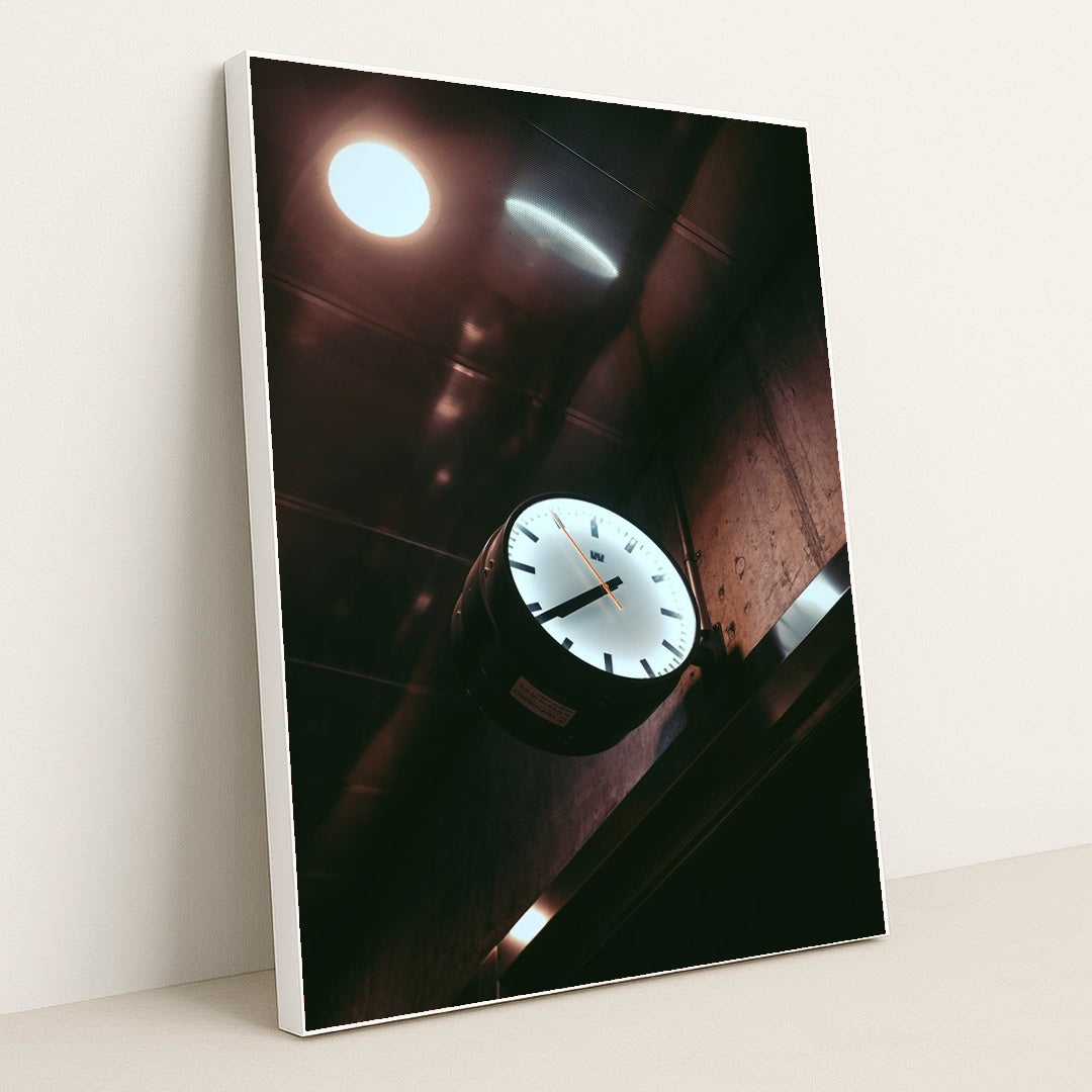 Mystical Wall Clock Under Warm Lighting by Nathan J Hilton - White Frame Stretchiez