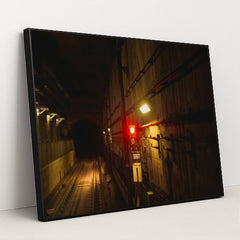 Subway Shadows: Red Signal Light by YIYANG LIU - Black Frame Stretchiez