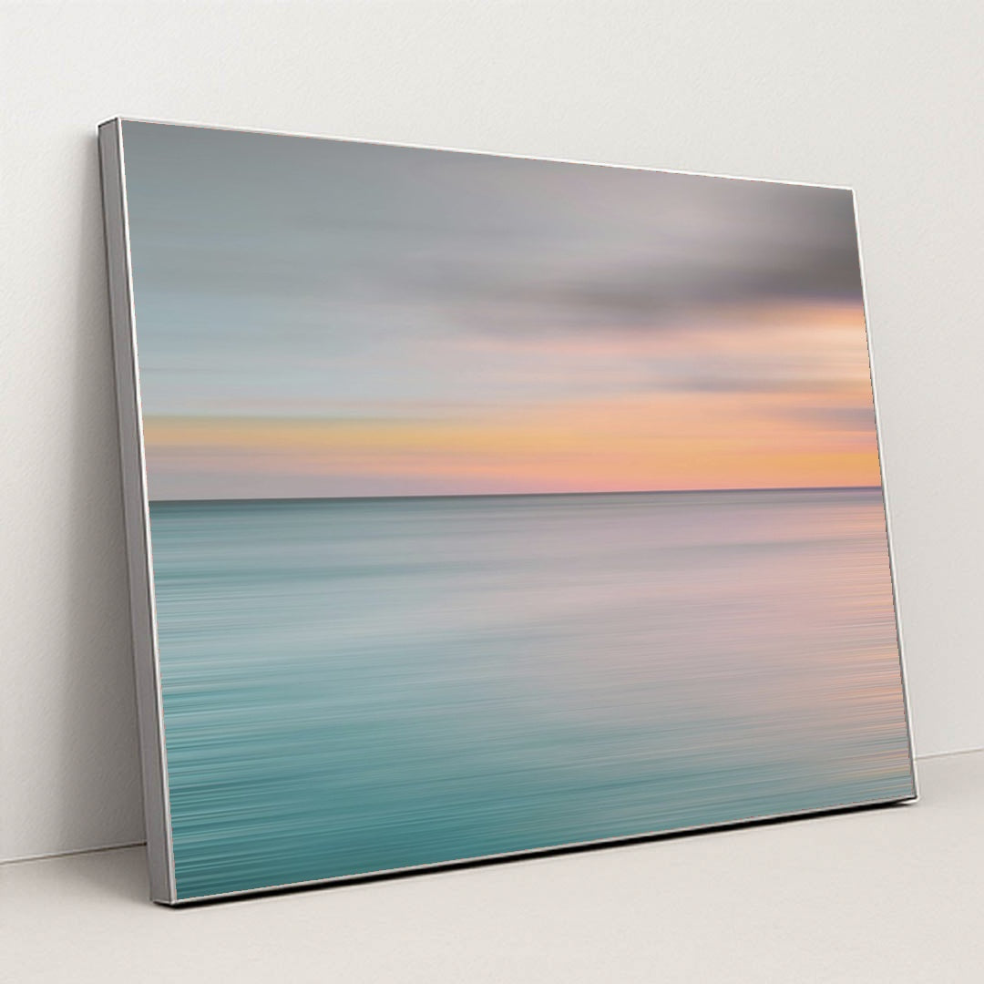 Tranquil Sunset Ocean View by Jess Loiterton - Silver Frame Stretchiez
