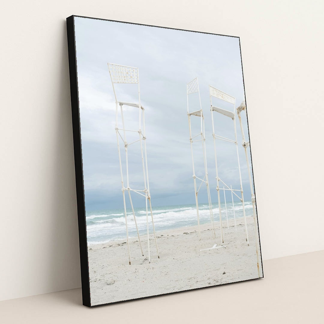 Graceful Metal Structures by the Beach by Mikhail Nilov - Black Frame Stretchiez