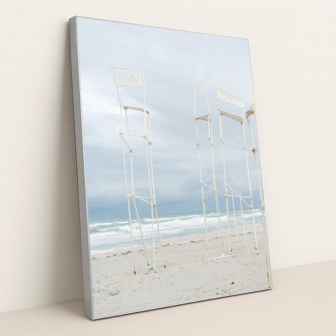 Graceful Metal Structures by the Beach by Mikhail Nilov - Silver Frame Stretchiez