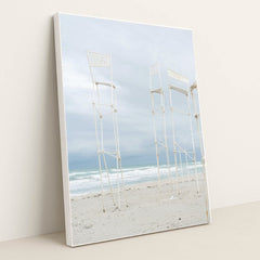 Graceful Metal Structures by the Beach by Mikhail Nilov - White Frame Stretchiez