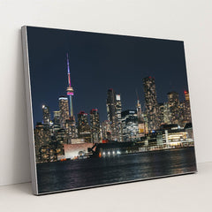 Illuminated Toronto Skyline at Night by Mike Norris - Silver Frame Stretchiez