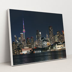 Illuminated Toronto Skyline at Night by Mike Norris - White Frame Stretchiez