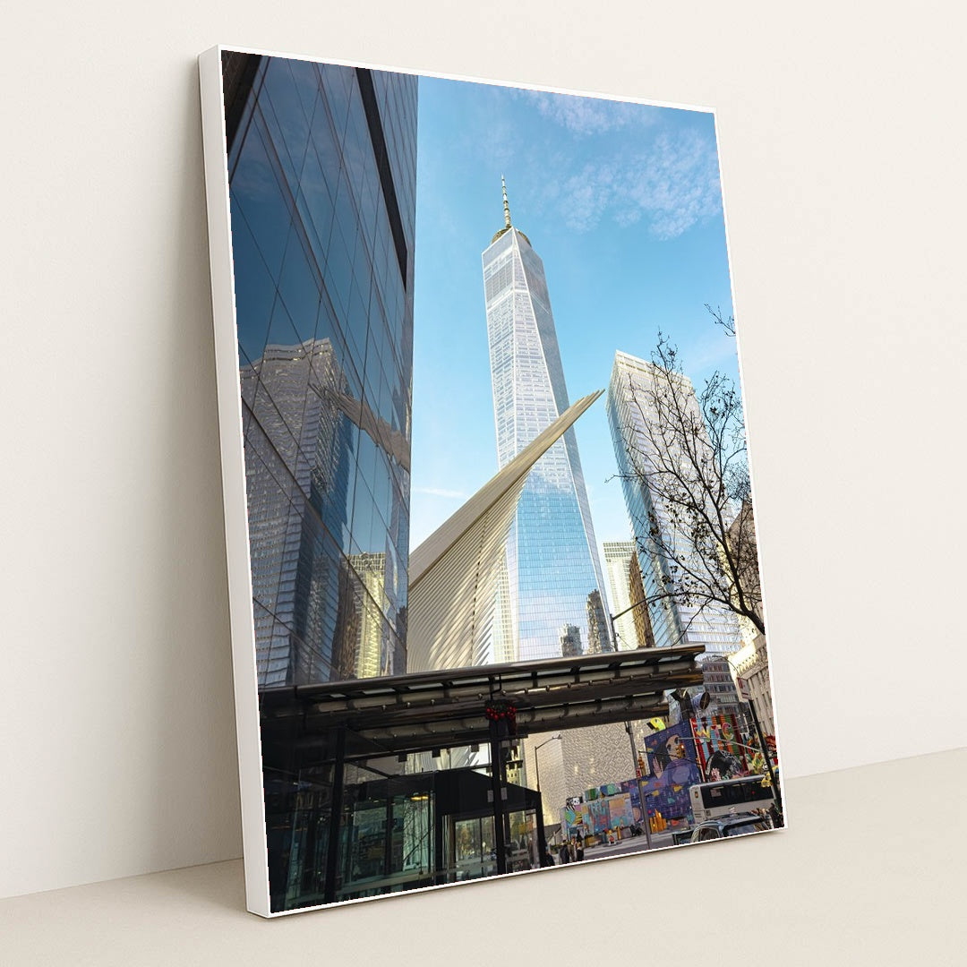 One World Trade Center Skyline by Supreme From Queens - White Frame Stretchiez
