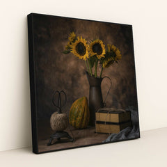Sunflowers and Vintage Charm by Skyler Ewing - Black Frame Stretchiez