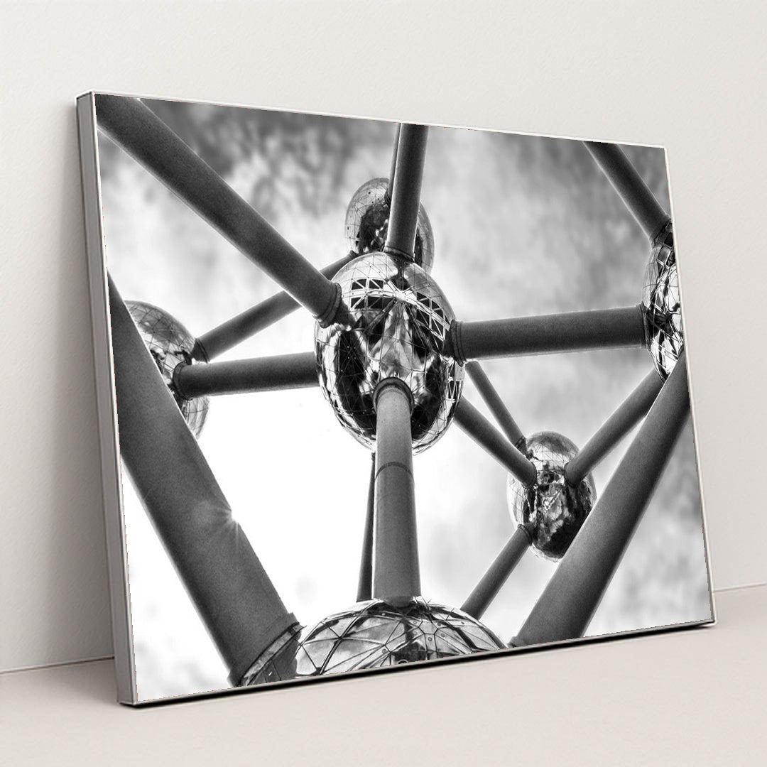 Monochrome Atomium by Enrique Hoyos - Silver Frame Stretchiez