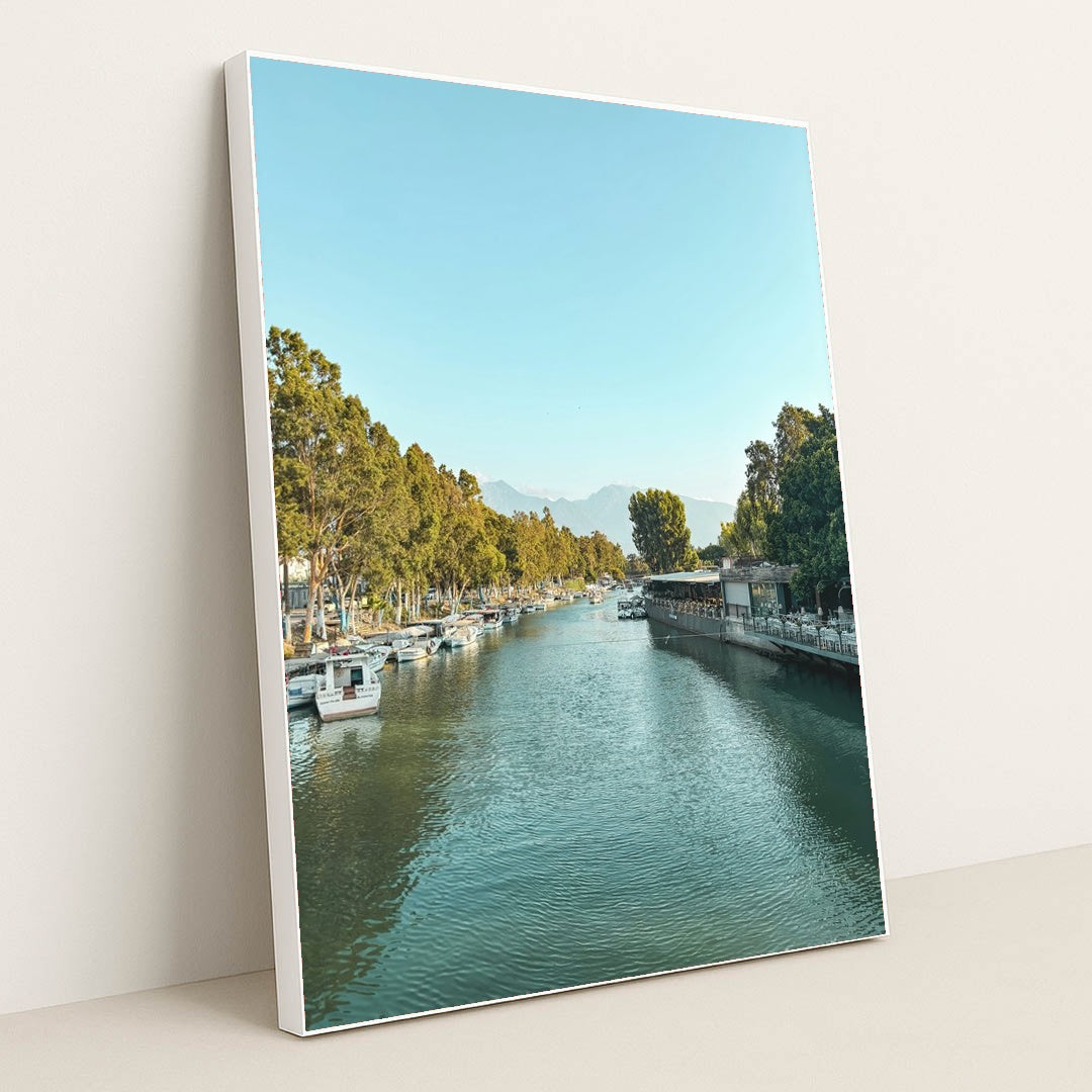 Tranquil River Scene in Hatay by Hasan Hüseyin Korkmaz - White Frame Stretchiez