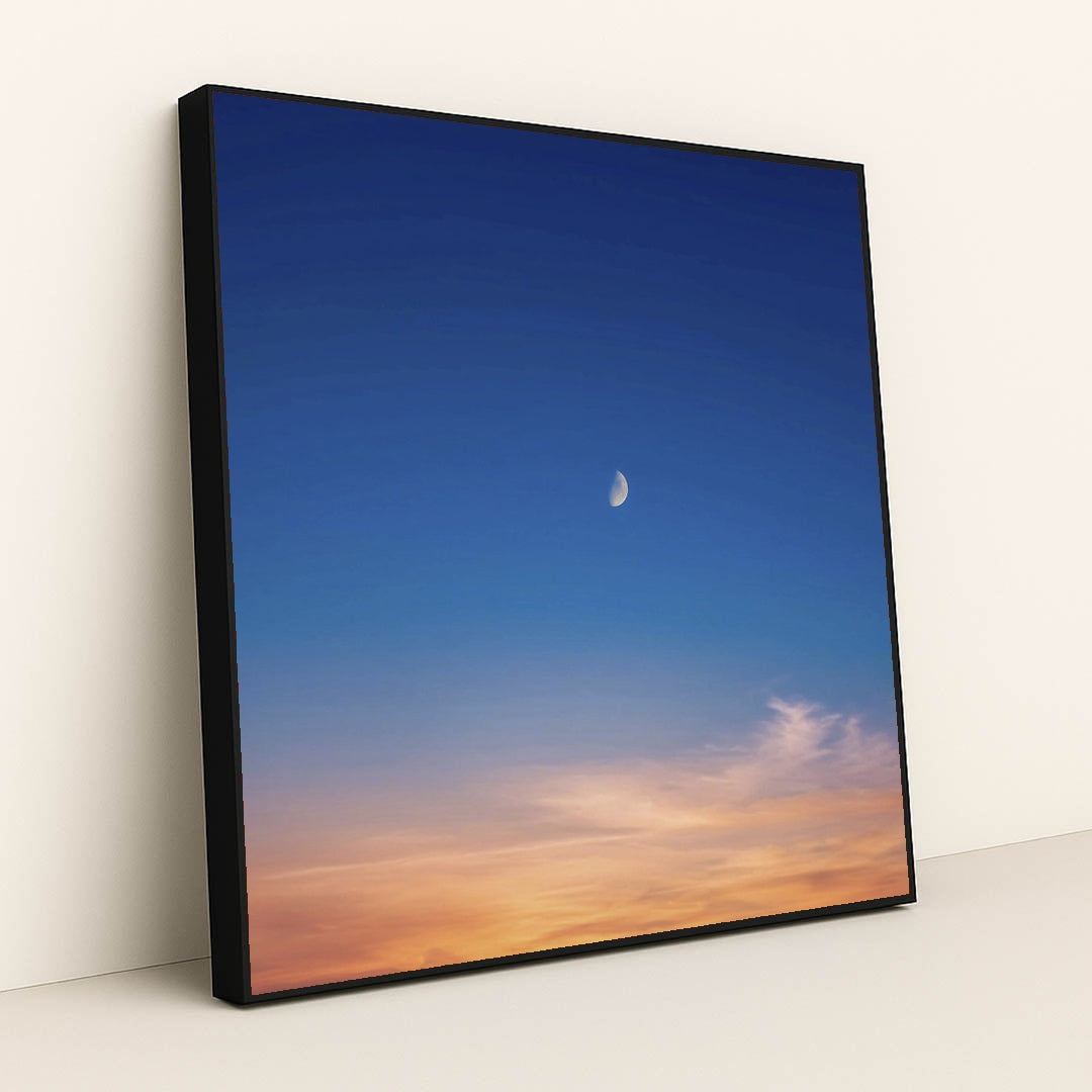 Twilight Sky with Crescent Moon by Ayush Mann - Black Frame Stretchiez