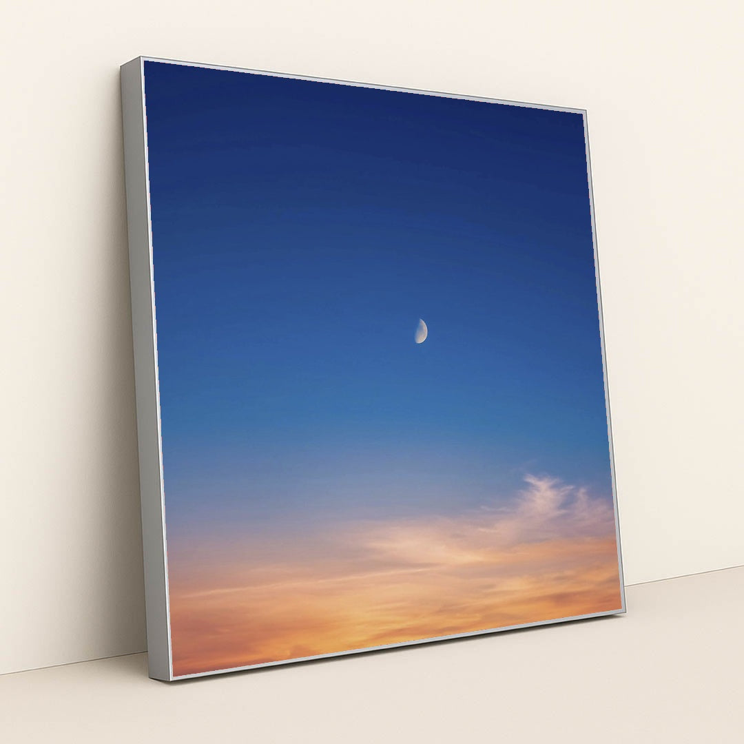 Twilight Sky with Crescent Moon by Ayush Mann - Silver Frame Stretchiez