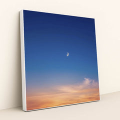 Twilight Sky with Crescent Moon by Ayush Mann - White Frame Stretchiez